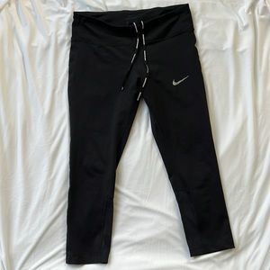 Nike Womens Dri-Fit Running Cropped Capri Legging Drawstring Black Sz M
